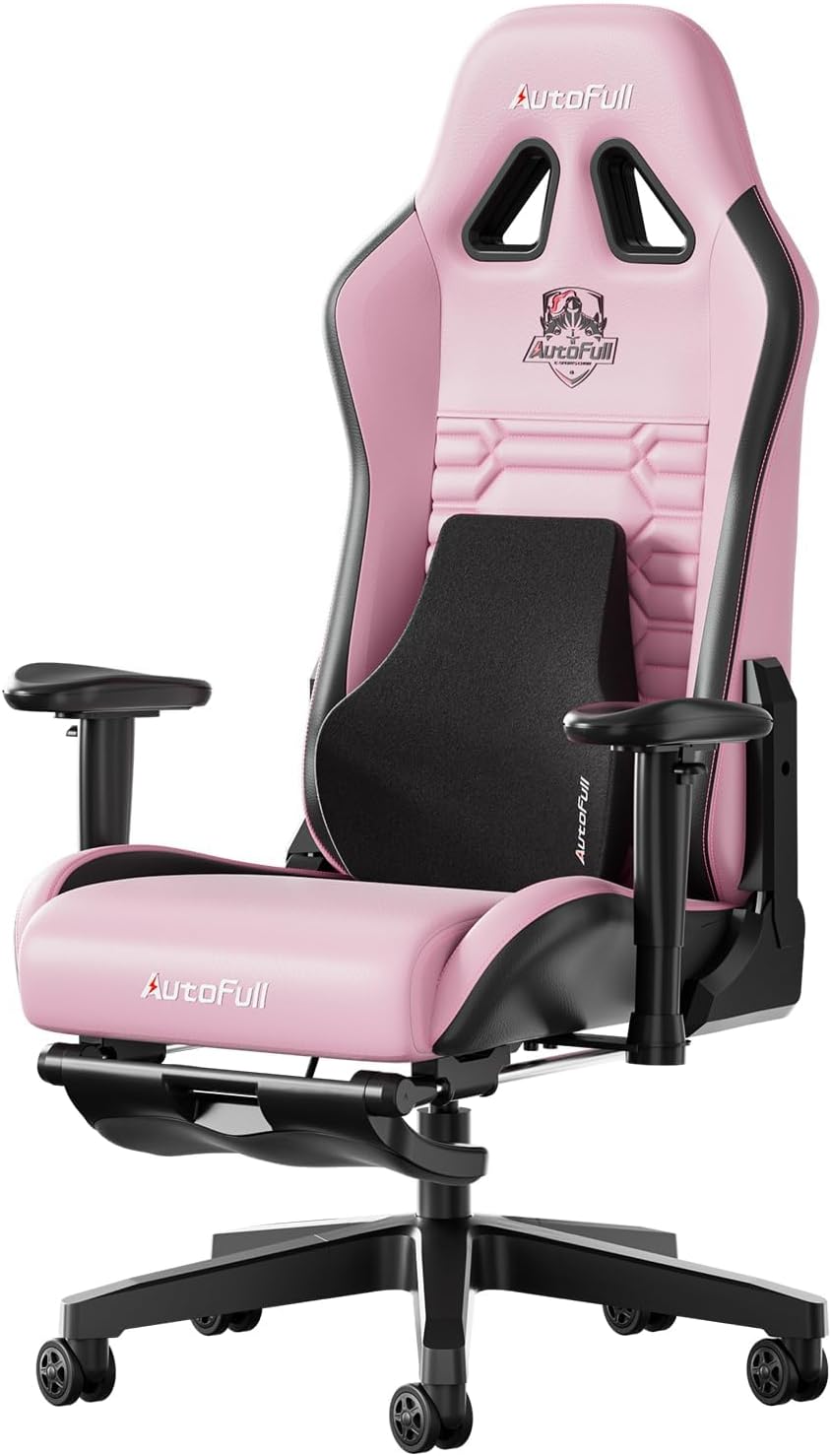 AutoFull C3 Gaming Chair, Racing Style Gaming Chair with Ergonomic Lumbar Support,Adjustable High Back PU Leather PC Chair with Footrest,Pink