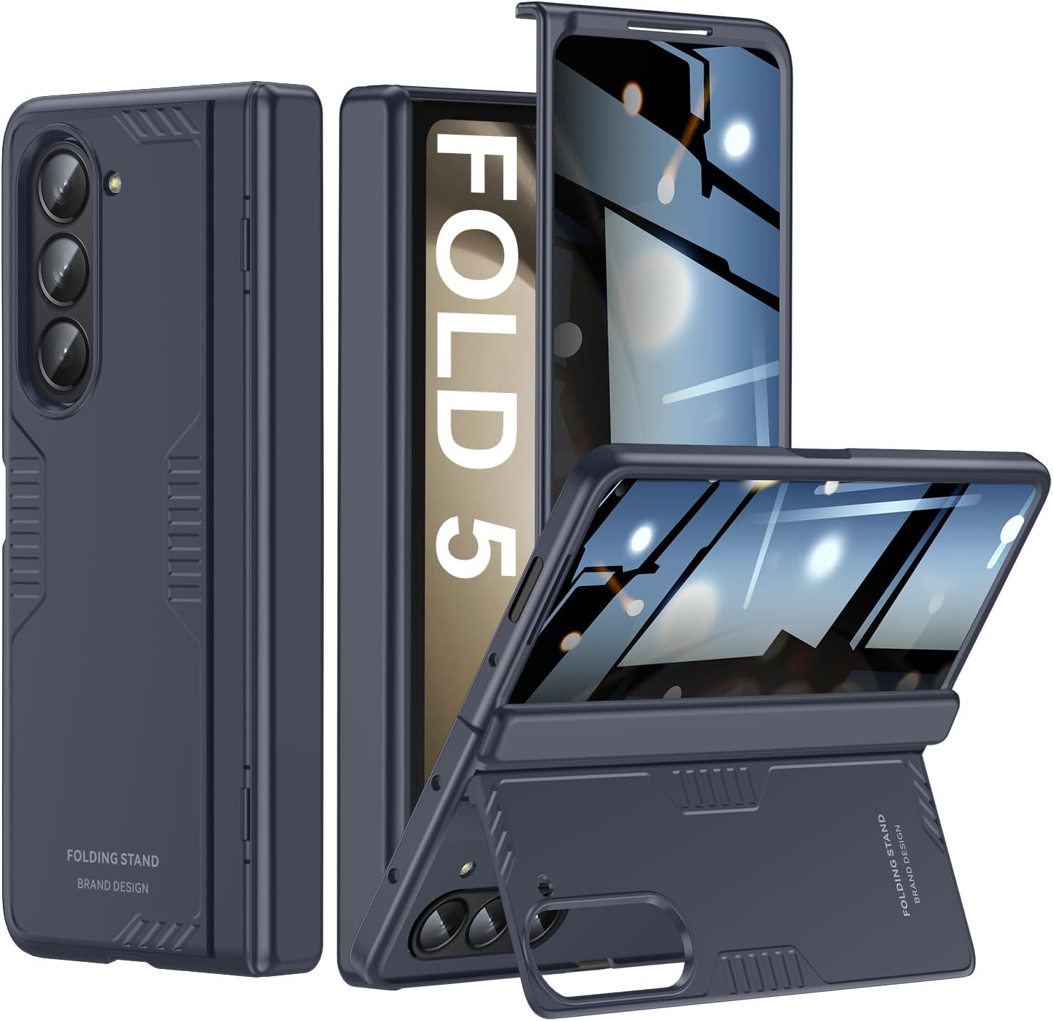 for Samsung Z-Fold-5 Case Stand: Slim Hinge Case with Privacy Screen Protector – Support Wireless Charging – Soft Protective Phone Cover for Galaxy Fold5 Blue