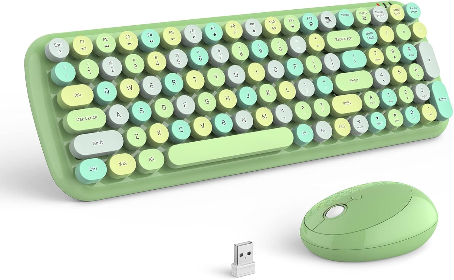 MOFII Wireless Keyboard and Mouse Combo, 2.4GHz RF, Green Colorful, Indoor, 33ft Range, Plug & Play