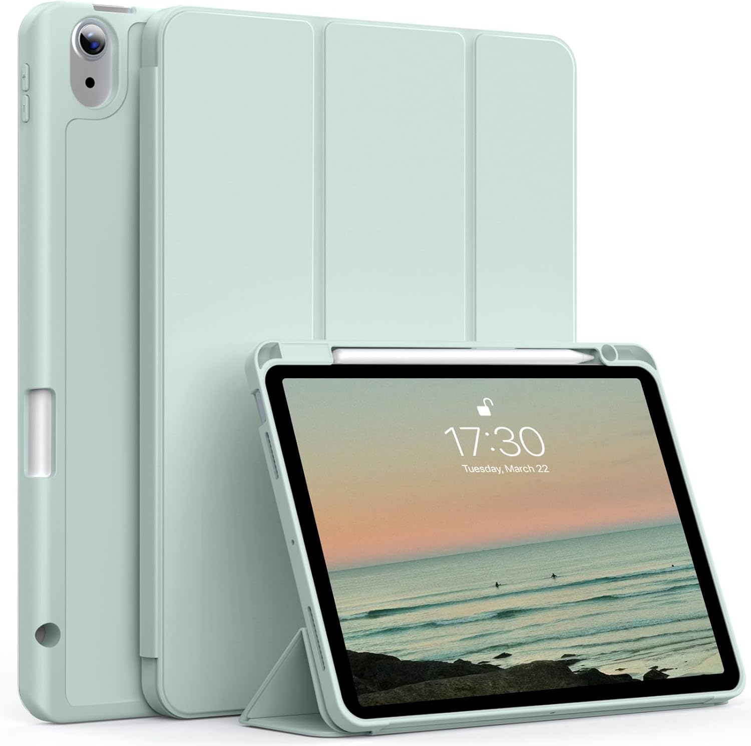Kenke for iPad Air 7/6/5/4th Generation Case (2025/2024/2022/2020) 11/10.9 Inch M3/M2 with Right Side Pencil Holder & Soft TPU Back Shell Auto Wake/Sleep (Ice Green)