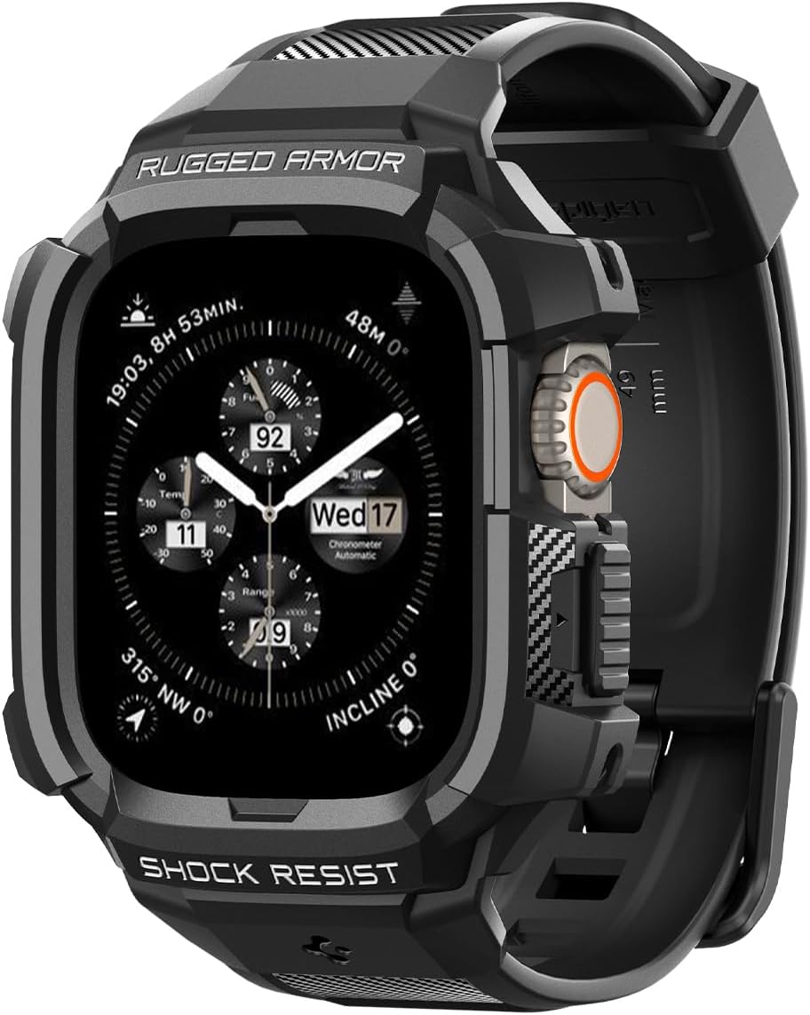 Spigen Rugged Armor Pro Designed for Apple Watch Ultra 2/1 Case with Band Protective TPU Cover with Strap – Black