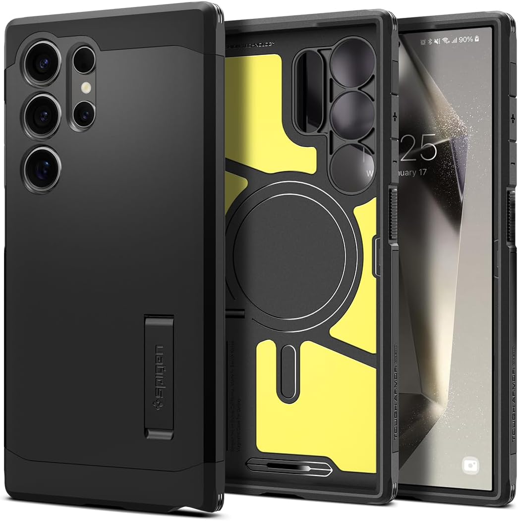Spigen Tough Armor MagFit Case for Samsung Galaxy S24 Ultra, Compatible with MagSafe Accessories – Black