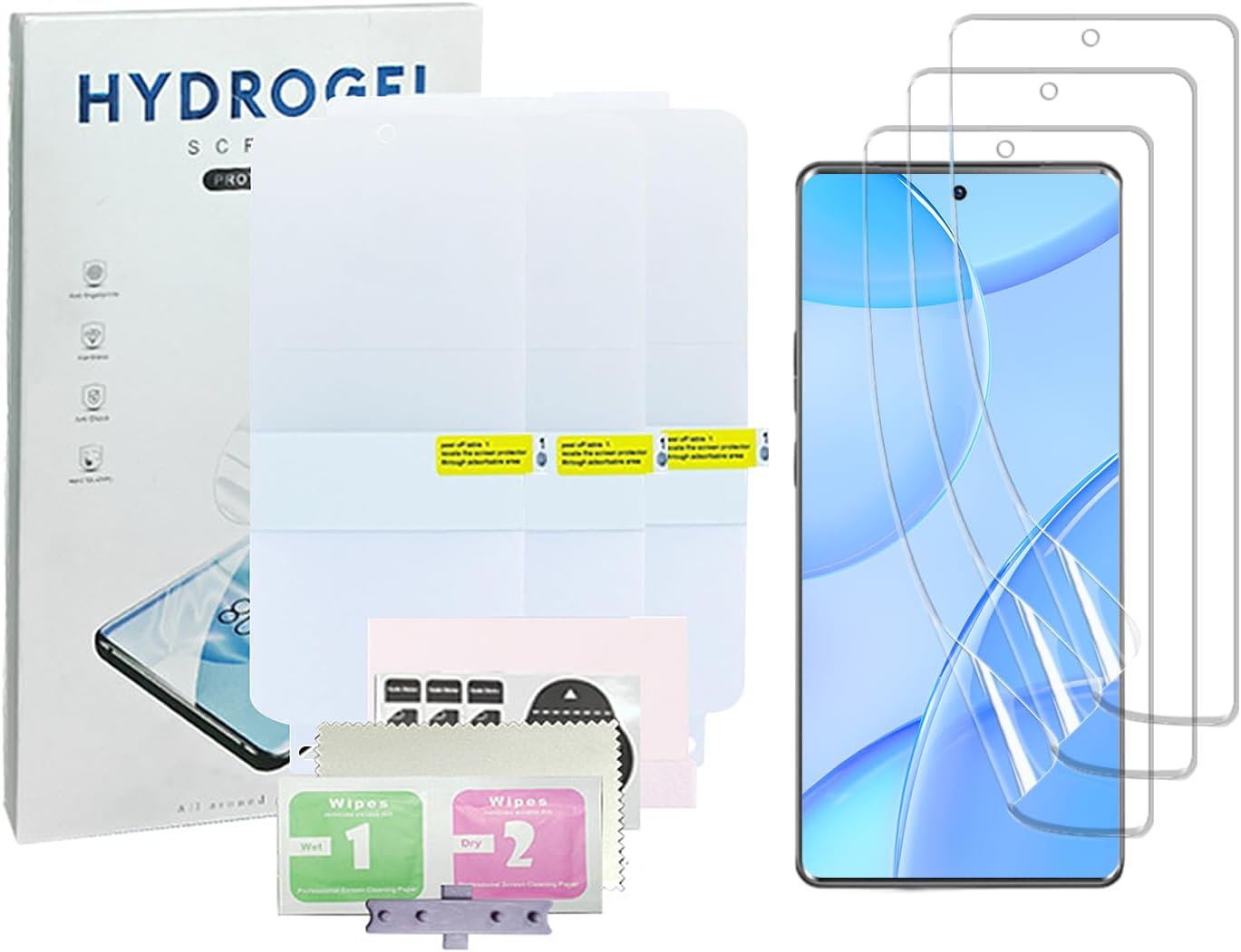 Hydrogel Film Screen Protector for Motorola Edge 50 Pro -3 Pieces Transparent Soft TPU Protective Film (Anti fingerprint) [Clear HD] [High Sensitivity] [Curved full screen]Gift of auxiliary locator