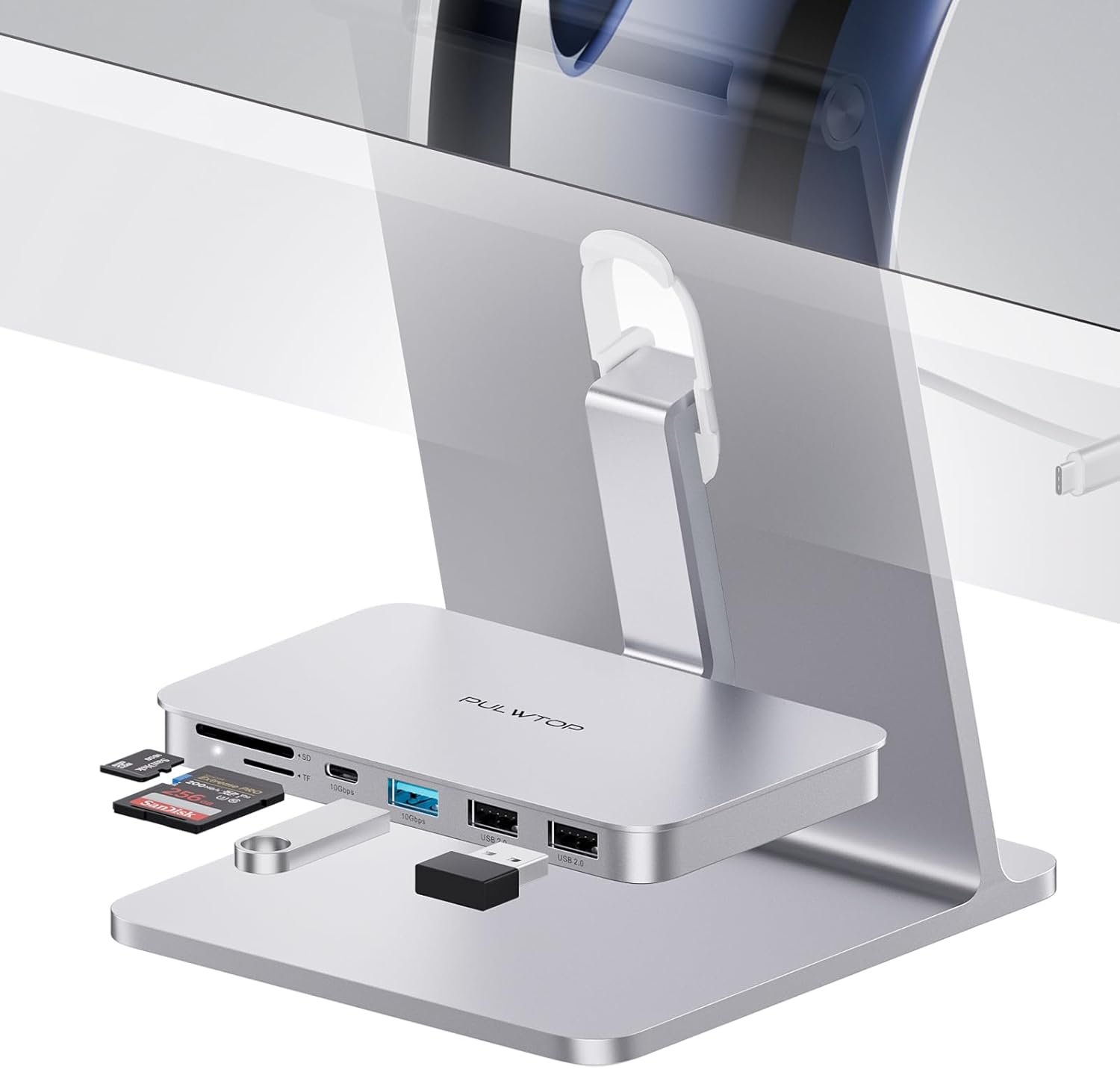 iMac Accessories for i-Mac 2021/2023/2024, PULWTOP USB C Hub for iMac with USB A/C 10Gbps, Hub for M1/M3/M4, 2 USBA 2.0, SD/TF Card Reader for iMac24 inch & Studio Display 2 Sliver