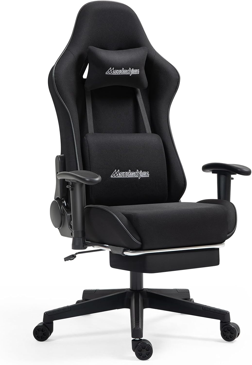 Gaming Chair with Pocket Spring, Fabric Massage Office Chair High Back Ergonomic Reclining Desk Racing Game PC Computer Chair with Footrest, Adjustable Armrest Headrest (Black)