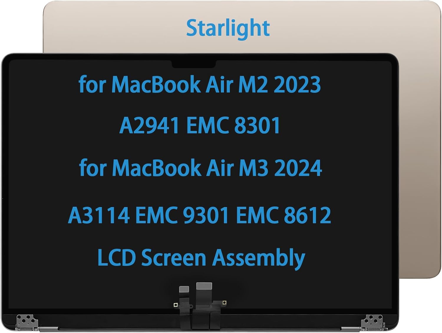 15″ Screen Replacement for MacBook Air M2 A2941 EMC 8301 M3 A3114 EMC 9301 EMC 8612 MQKU3LL/A MQKV3LL/A 2023-2024 LCD Screen Display Complete Top Assembly (Starlight)