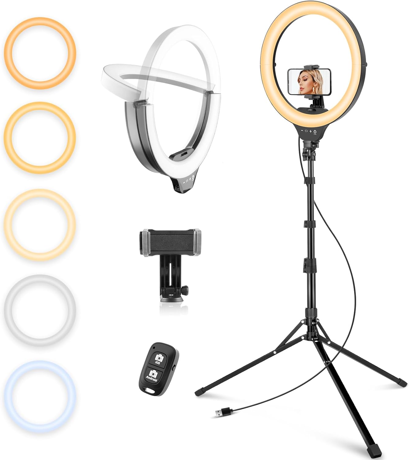 Eicaus 14” Foldable Ring Light with 67” Tall Phone Tripod, Selfie Light with Remote for Video Recording, Live Streaming, Makeup, TIK Tok, Big Ringlight with Tripod for iPhone, Android, Camera