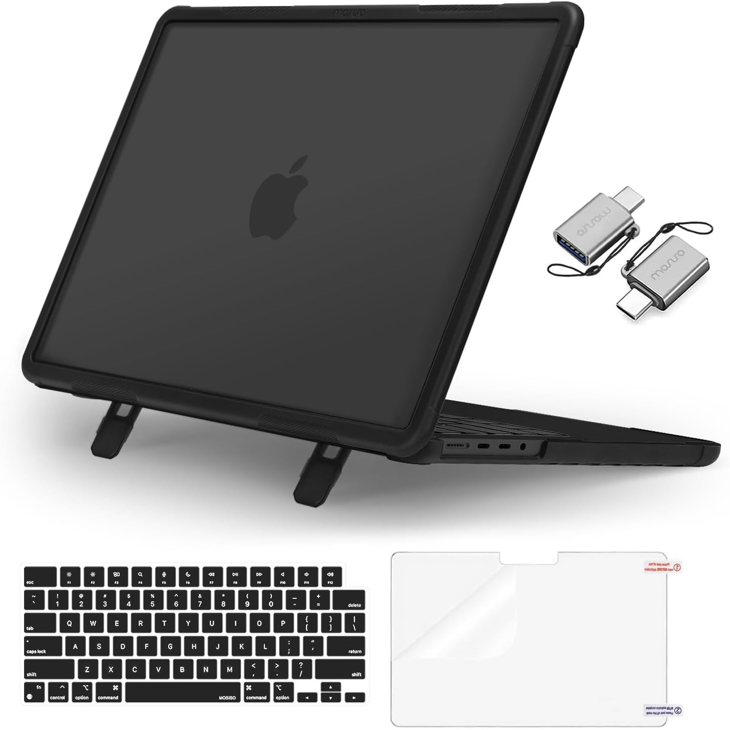 MOSISO Compatible with MacBook Pro 14 inch Case 2025-2021 M4 M3 M2 M1 A3112 A3185 A3401 A2918 A2992 A2779 A2442, Heavy Duty Hard Case with Fold Kickstand&Keyboard Skin&Screen Film&Type C, Black