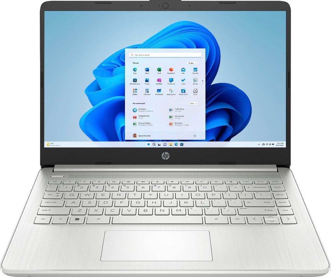 HP 14″ HD (1366 x 768) Display Laptop, Intel Celeron N4120, 1.1GHz, 4GB Memory, 128GB eMMC, Windows 11 Home in S Mode, One Year Office 365 Included, Natural Silver, 14-dq0760dx