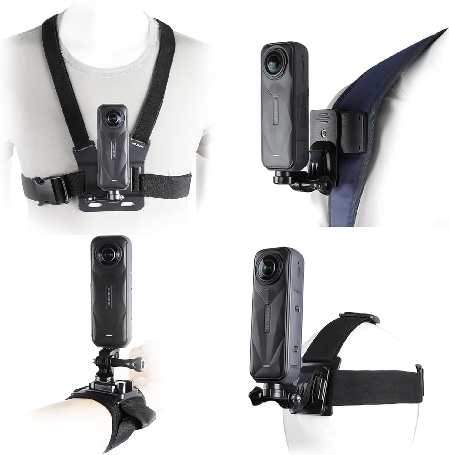 Accessories Kit for Insta360 One X5/X4/X3/X2/X, One R, X and GoPro Hero 9,New Quick Release Head Strap Mount + Chest Mount Harness + Backpack Clip Holder + 360°Rotating Wrist Strap