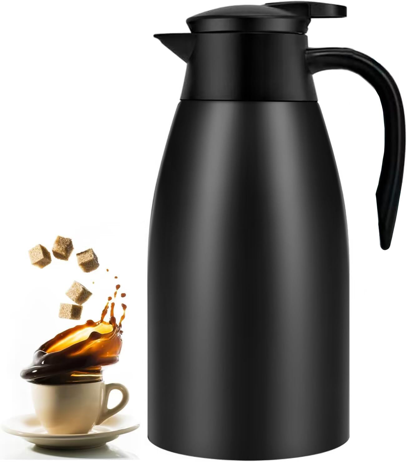 70oz Coffee Carafe Airpot Insulated Coffee Thermos Urn Stainless Steel Vacuum Thermal Pot Flask Dispenser for Coffee, Hot Water, Tea, Hot Beverage – Keep 12 Hours Hot, 24 Hours Cold-Black