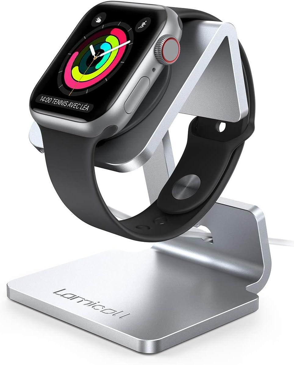 Lamicall Watch Stand for Apple Watch Magnetic Fast Charger – Desk Watch Charging Stand Holder Dock for Apple Watch Series SE 10 9 8 7 6 5 4 3 2 1, Series Ultra, Sliver