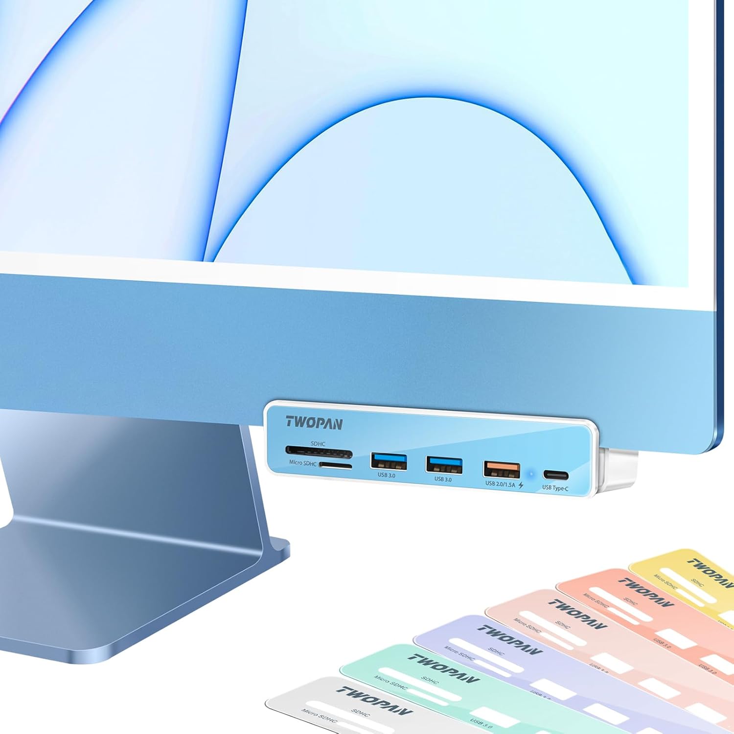 USB C Hub Multiport Adapter for iMac M4/M3/M1, 6 in 1 iMac 2024/2023/2021 USB C Port Hub with USB 3.0 Ports, SD/Micro SD Card Readers & 7 Color Panels