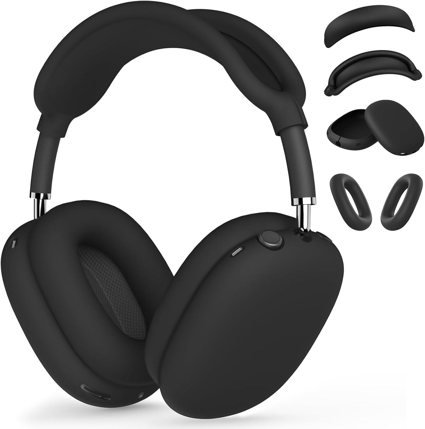 Silicone Case Cover for AirPods Max, Ear Pad Case Cover/Ear Cups Cover/Headband Cover for AirPods Max Headphones [4 in 1],Accessories Soft Silicone Protector for Apple AirPod Max New USB-C(2024),Black