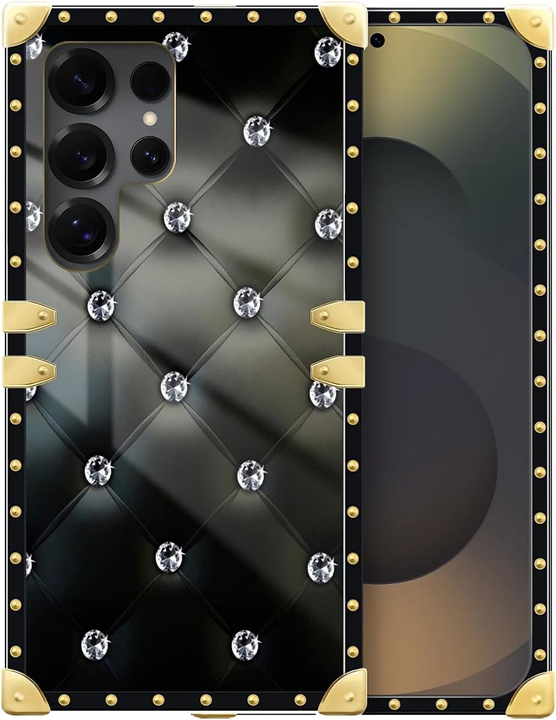 for Samsung Galaxy S25 Ultra Case, Luxury Golden Decoration for Girl Women Soft TPU Shockproof Protective Hard PC Back for Samsung Galaxy S25 Ultra Shiny Black Sofa Crystal Pattern
