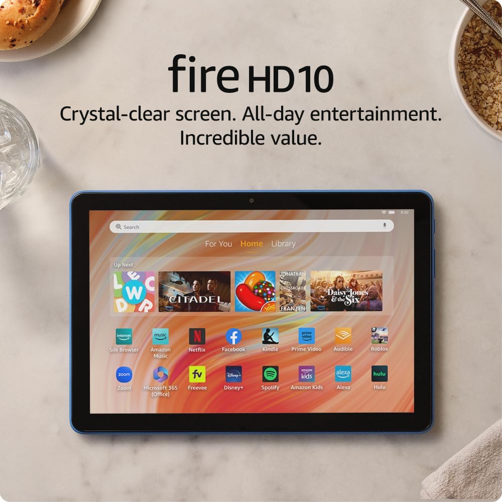 Amazon Fire HD 10 tablet (newest model) built for relaxation, 10.1″ vibrant Full HD screen, octa-core processor, 3 GB RAM, 64 GB, Ocean, without lockscreen ads
