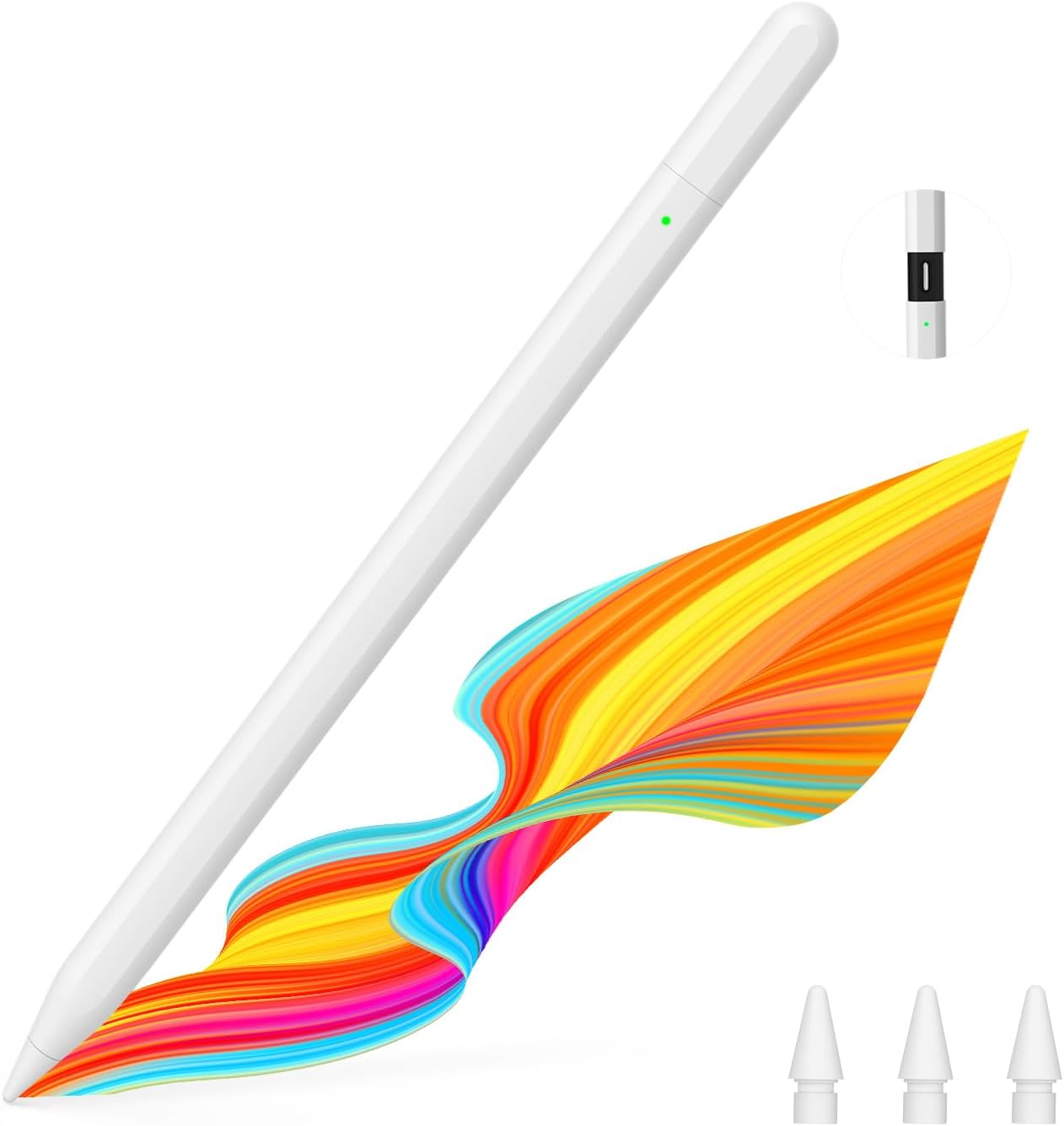 MoKo Stylus Pen for iPad, Alternative to Apple Pencil USB-C for iPad Pro 13/11″ (M4) 2024, iPad Pro 12.9/11″, iPad Air 13/11″ (M2) 2024/6/5/4/3, iPad Mini 6/5, iPad 10/9/8/7/6, White
