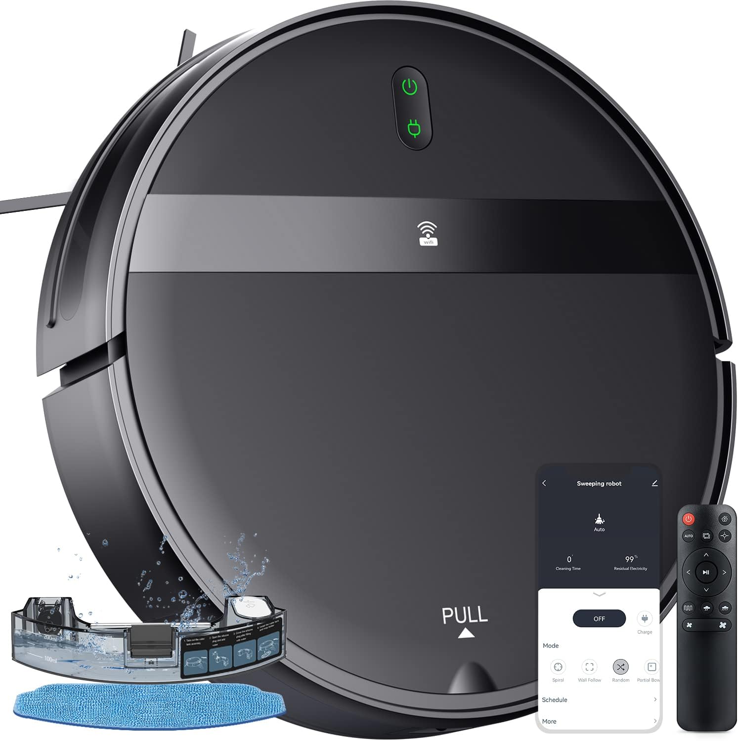 Robot Vacuum and Mop Combo 2300Pa for Pet Hair | Robotic Vacuum Cleaner with WiFi/Alexa/App | Auto Recharge & Tangle-Free | Ultra-Slim Quiet 2.8″ for Hard Floors, Low-Pile Rugs