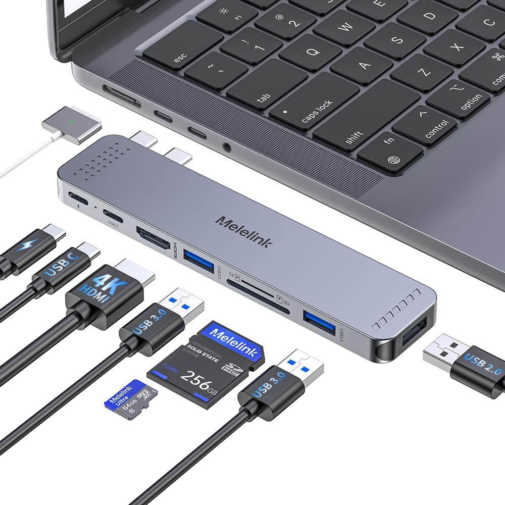 USB C Hub Adapter for MacBook Pro/Air M4 M3 M2 M1 2025-2018 13″ 14″ 15″ 16″, Mac Multiport Adapter, 8 in 2 MacBook Accessories Dongle with HDMI 4K, Thunderbolt 3, USB C&A Data Ports, SD TF Card Reader