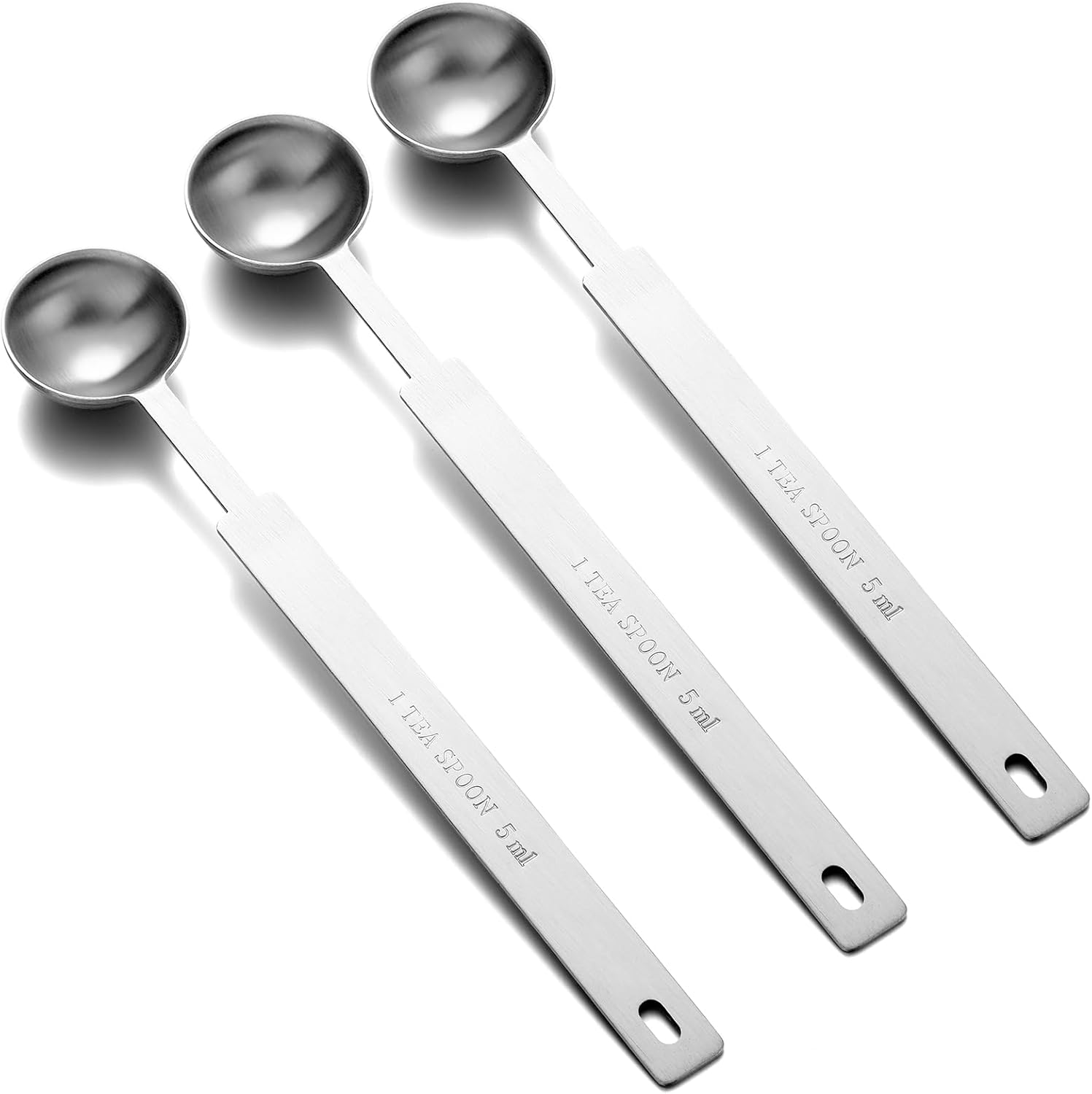 1 Tsp Measuring Spoon, 3 Pcs 1 Teaspoon Scoop – 7.11 Inch Stainless Steel Long Handle Teaspoon, Easy to Clean & Use for Dry Liquid Ingredients, Baking, Cooking, Coffee, Spices (Silver, 1 Tsp, 5 ml)
