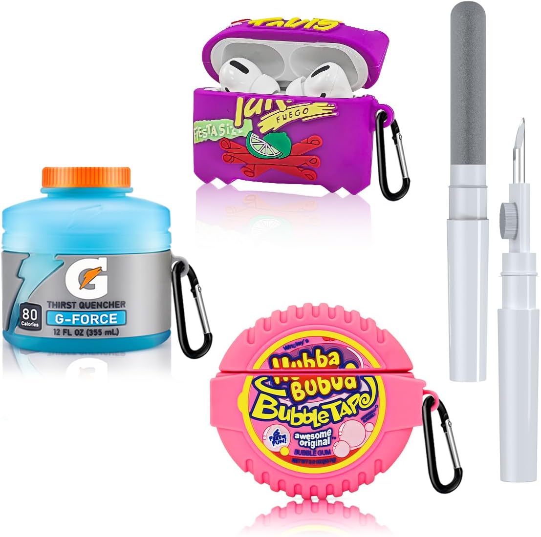 [3-Pack]FGERWZ for Airpods Pro 2 Case Cute with Cleaner Kit, 3D Cartoon Kawaii Silicone Case for AirPods Pro 2nd Generation Case Funny Food Design with Keychain (Sport Water+Purple Potato+Bubble Gum)