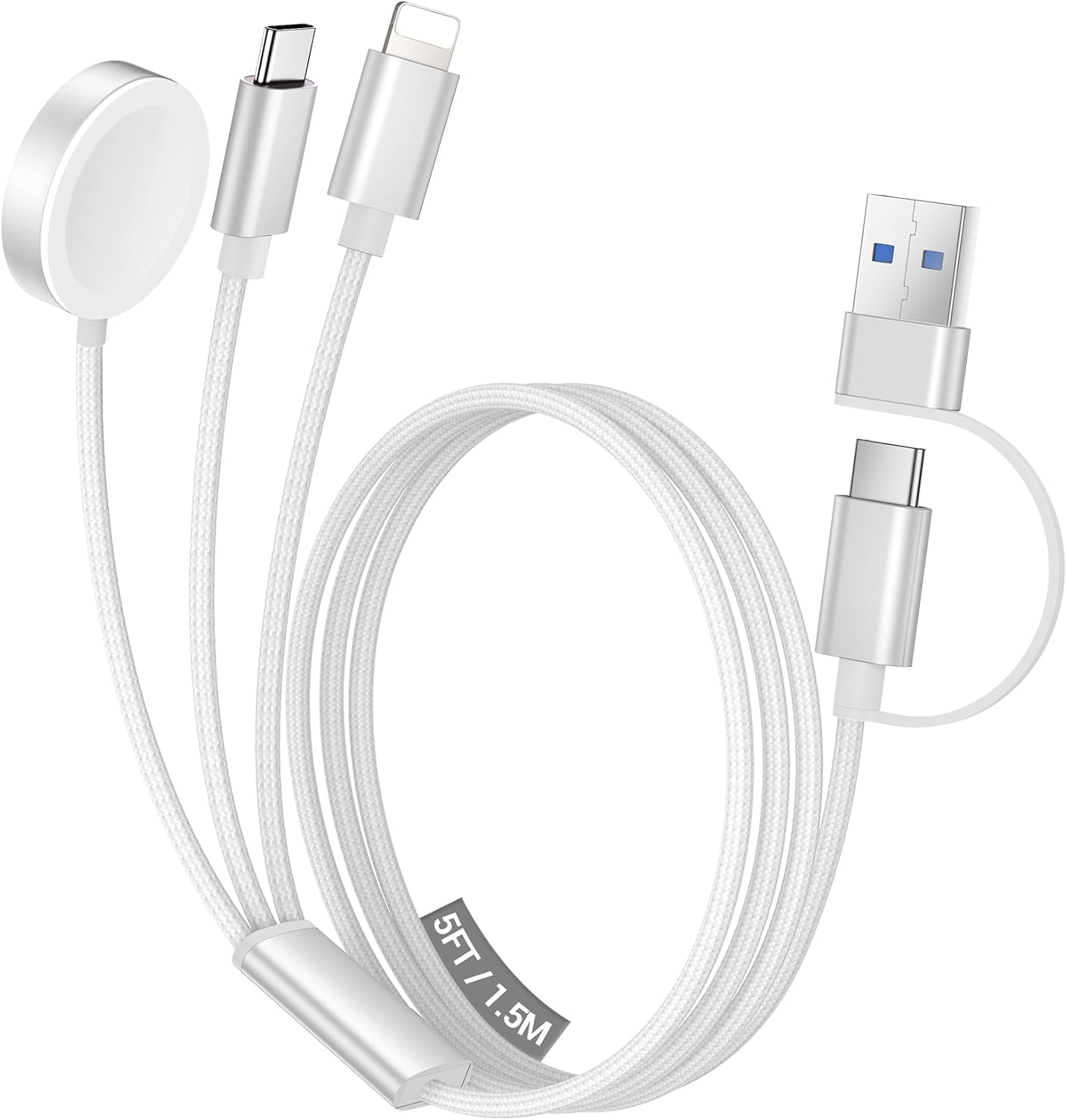 Temdan for Apple Watch Charger,3 in 2 USB C Cable for iPhone 16 Charger/Type C/Lightning,Multi Charging Cable Cord,Portable Travel Essentials Designed for iWatch Ultra/SE/10-1&iPhone 16-12-5FT White