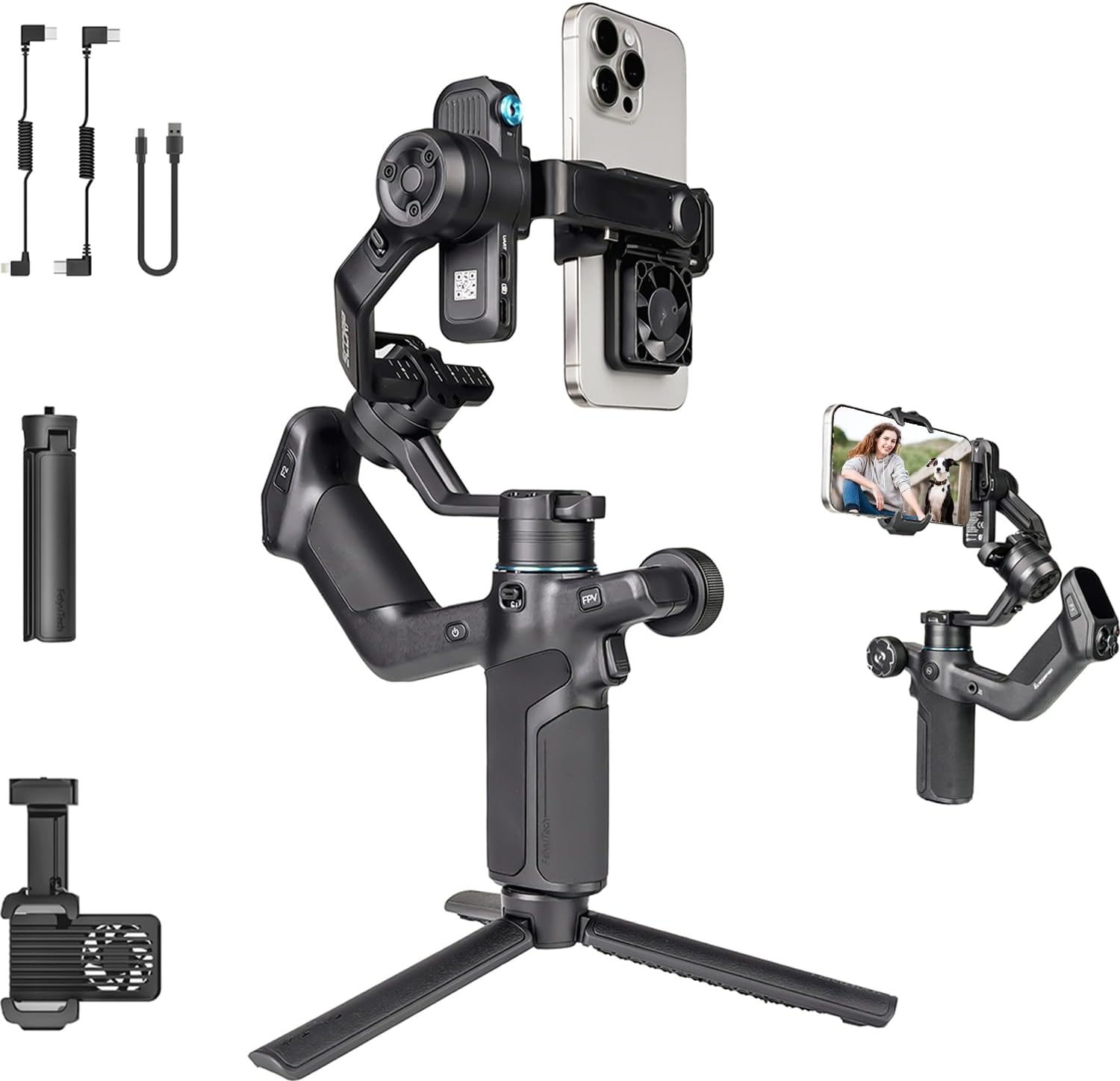 FeiyuTech SCORP Mini 3 Gimbal Stabilizer for Smartphone, Built-in AI Tracking Module & Cooling Fan, 2KG Payload 3-Axis Phone Gimbal with Integrated Grip Design, Gimbal Stabilizer for iPhone & Android