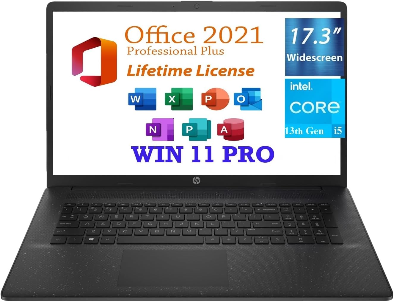 HP 17.3″ HD+ Business Laptop, 13th Gen Intel Core i5-1334U (10cores,12 Threads),16GB RAM, 1TB PCIe SSD, Free Lifetime Office 2021, HDMI, WiFi 6, Webcam,Windows 11 Pro, Jet Black