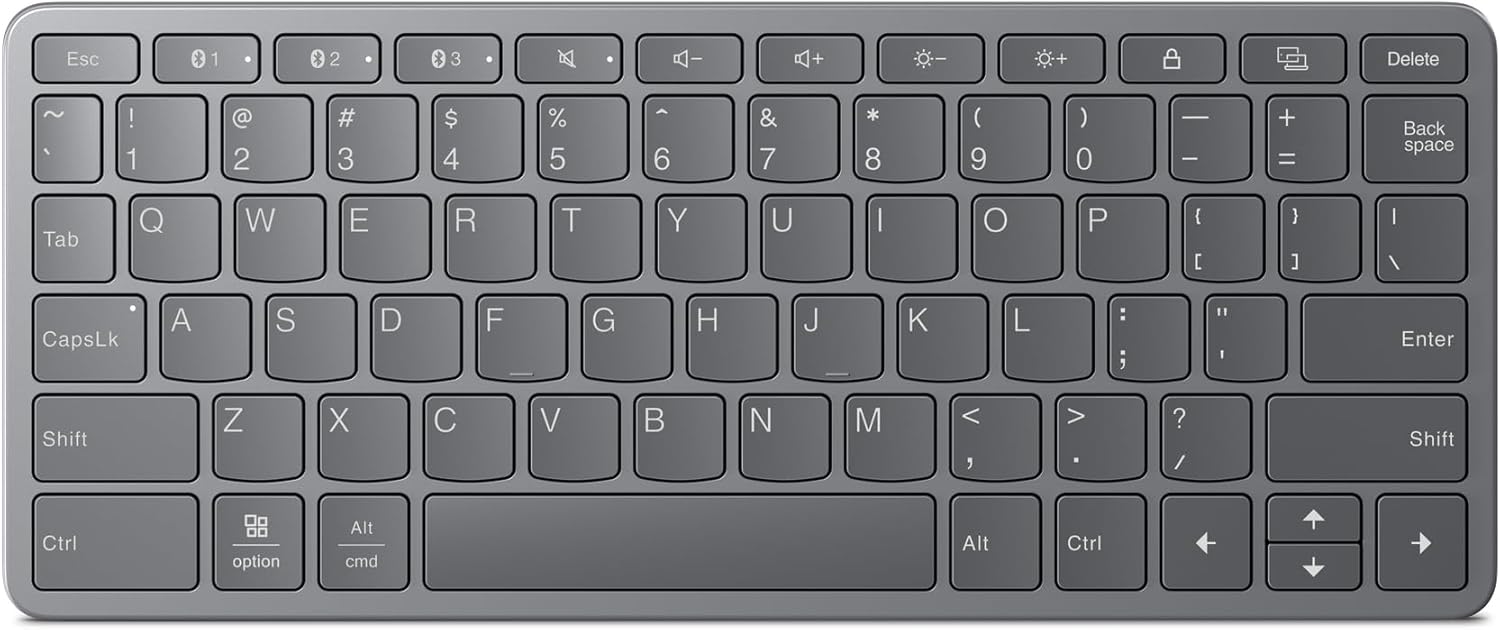 Lenovo Multi-Device Wireless Bluetooth Keyboard, Connect Up to 3 Devices Simultaneously, Compatible with iOS, Android, Windows, Slim Profile, Rechargeable, 60-Hour Battery Life, Iron Grey