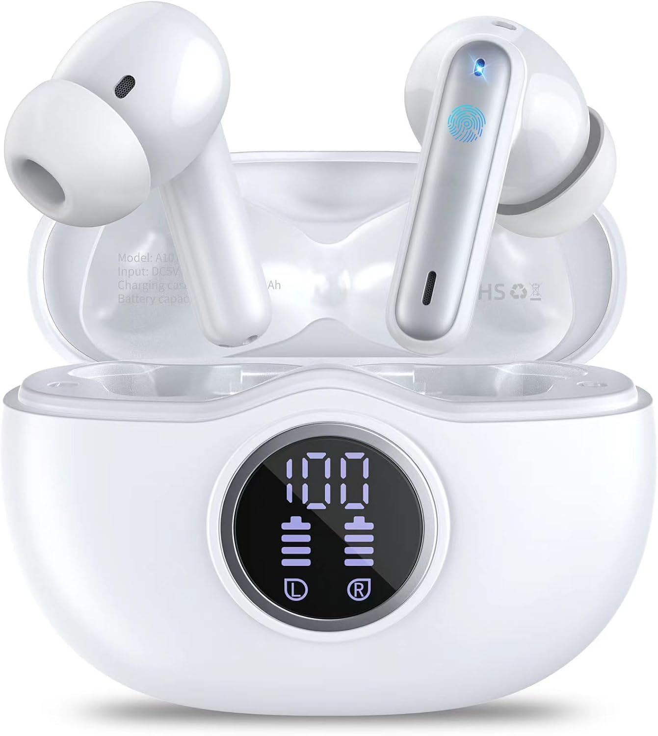 Wireless Earbuds, 2025 Bluetooth 5.3 Headphones, 50H Playback Deep Bass Stereo Ear Buds with LED Power Display Charging Case, IPX5 Waterproof in-Ear Earbuds for Smart Phone Laptop Computer Sports