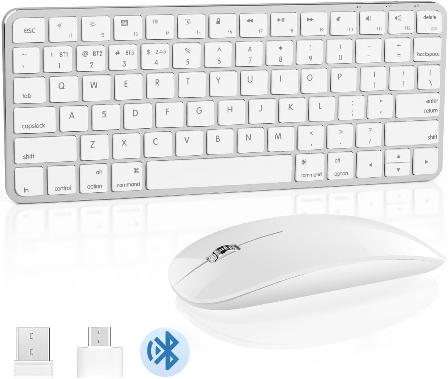 5 in 1 Aluminum Keyboard and Mouse for Mac Wireless Keyboards Bluetooth Rechargeable Mouse Compatible with iMac MacBook iPad and All MacOS iOS Windows Android Devices