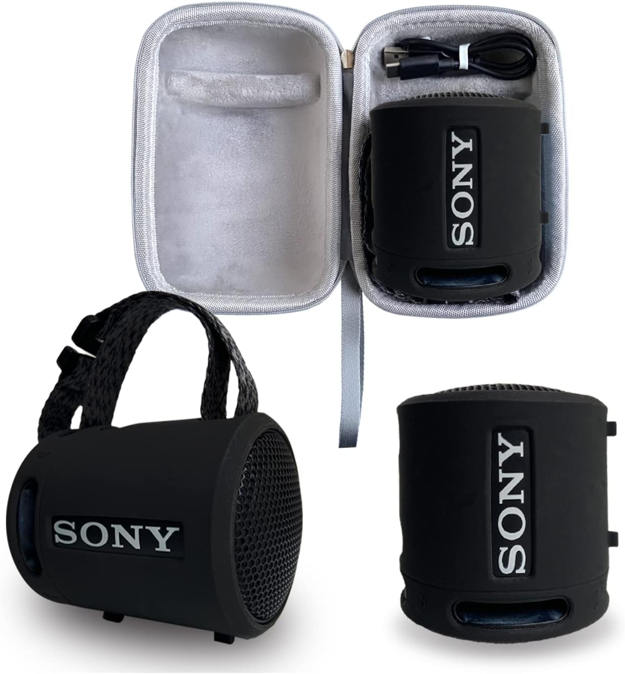 Silicone Cover and Hard Case for Sony SRS-XB13/XB100 Extra BASS Wireless Portable Compact Speaker, Carrying Cover Case for Sony SRS XB13 Speaker Accessories (Black/Grey)