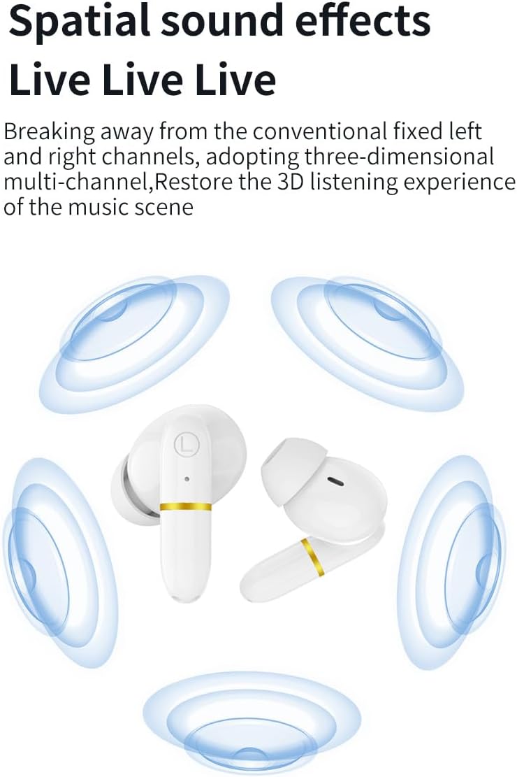 Wireless Earbud Buds – True Wireless Noise Cancelling Earbuds – Compatible with Apple & Android, Built-in Microphone, IPX5 Rating, Sweat Resistant Earphones, Headphones Bluetooth 5.3 – White