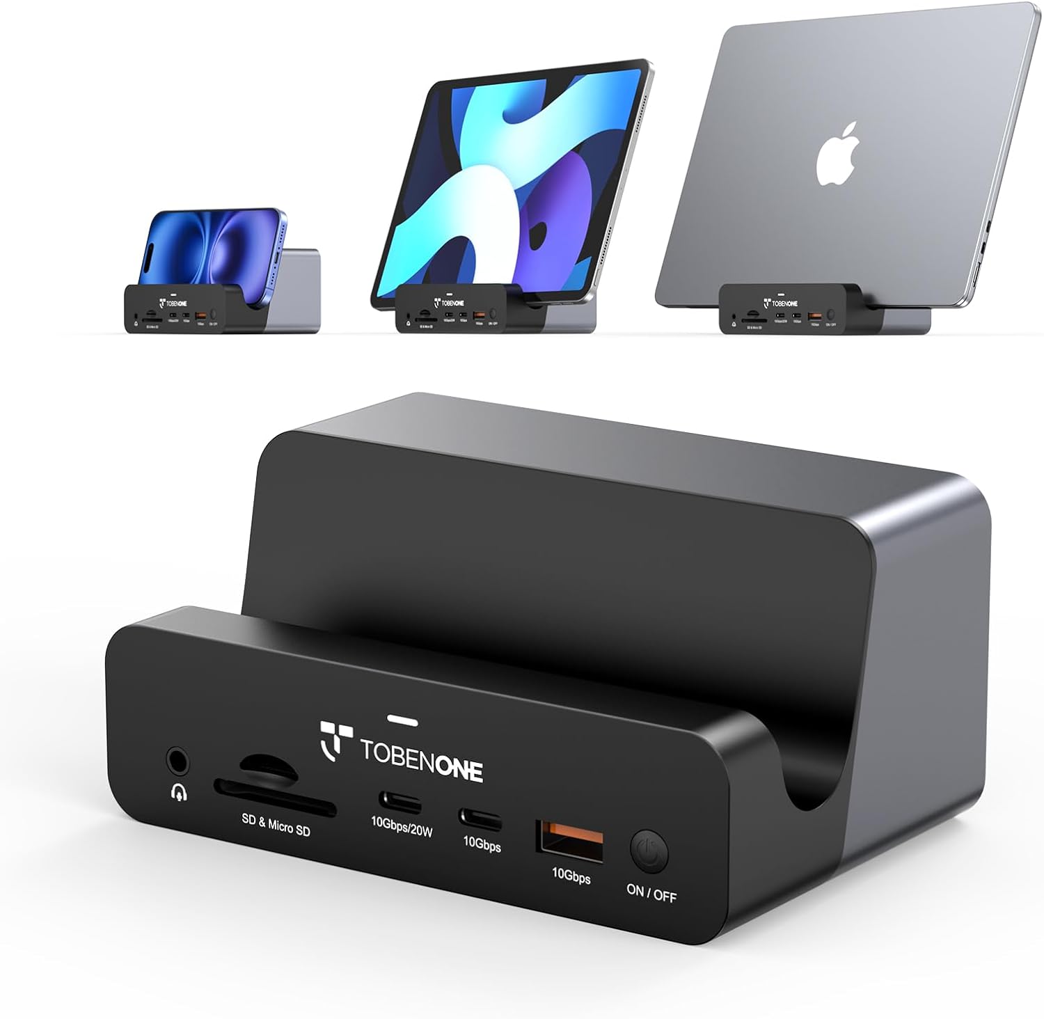 TobenONE 18-in-2 MacBook Docking Station Dual Monitor 4K@60Hz, 150 Power Adapter, 20W Charging, USB C Docking Station with 2 HDMI&DP, 7 USB, 2.5Gbps Ethernet, 2 Audio, Dock Stand for MacBook Pro 1
