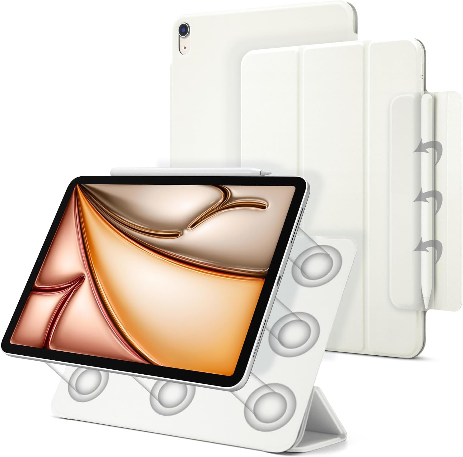 Magnetic Case for iPad Air 7/6/5/4, Slim Smart Folio for Air 5th/4th Generation 10.9 Inch 2022/2020 Model, Trifold Stand Case, Auto Sleep/Wake, case for 2024 iPad Air 11 inch M3/M2 2025/2024(White)