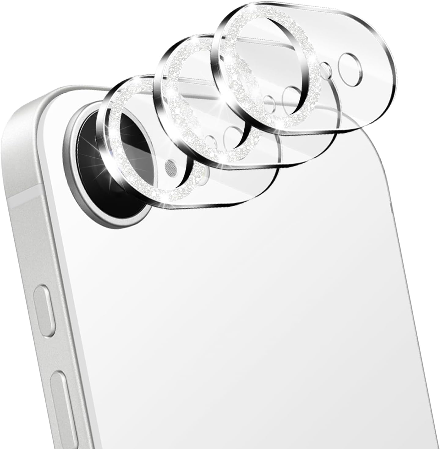 3 Pack for iphone 16e Camera Lens Protector,Bling Tempered Glass 9 Hardness,Anti-Scratch High Definition Camera Screen Protector for iphone 16e (Silver)