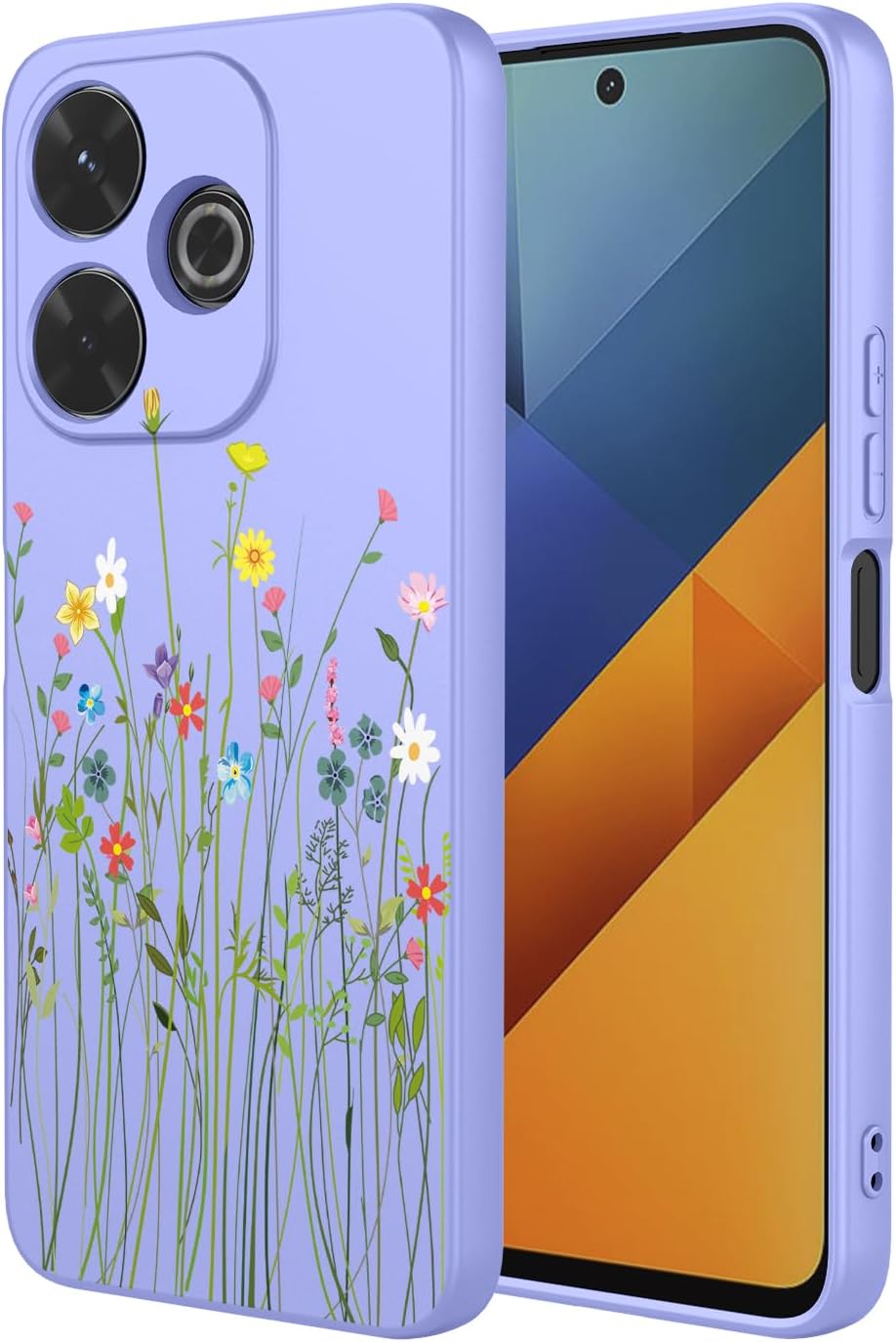 Phone Case for Xiaomi Poco M6 4G Case, Redmi 13 Case, Case Shockproof Flexible Bumper TPU Soft Case Flower Pattern Phone Cover for Xiaomi Redmi 13 Purple Flower