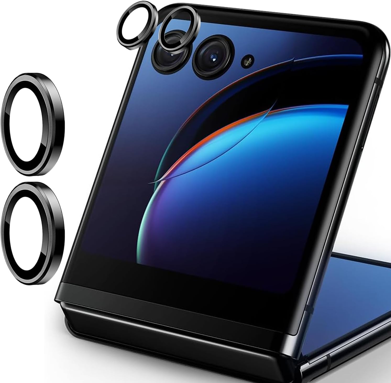 (2 Set for Motorola Razr 40 Ultra/ 50 Utra Camera Lens Protector, Scratch-Resistant HD Clarity Ultra-Thin 9H Tempered Glass with Aluminum Edging, Individual Metal Lens Cover (Black)