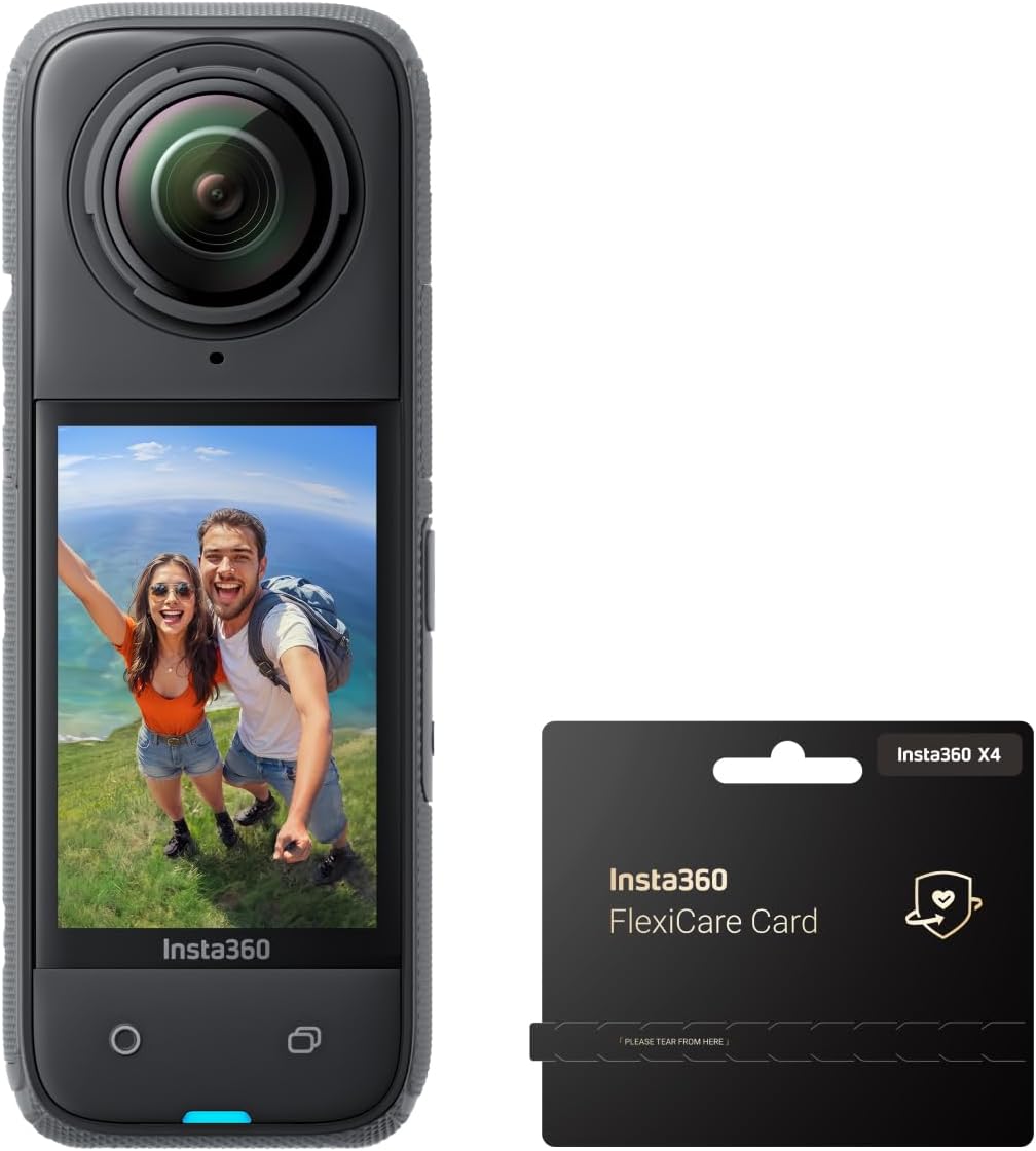 Insta360 X4 FlexiCare Bundle – Waterproof 8K 360 Action Camera, 4K Wide-Angle Video, Invisible Selfie Stick Effect, Removable Lens Guards, 135 Min Battery Life, AI Editing, Stabilization