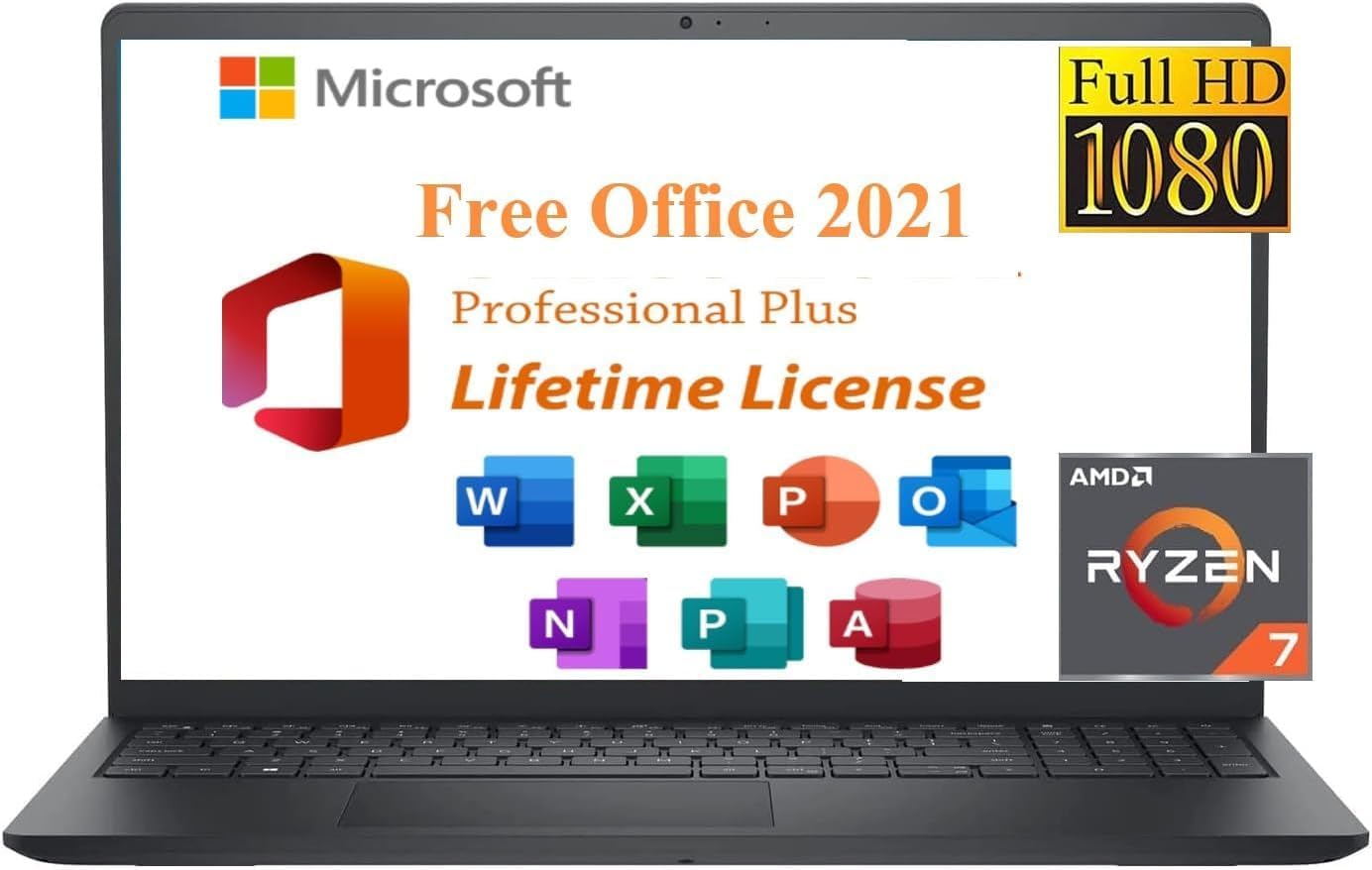 Dell 2024 Inspiron 15 Business Laptop, Free Microsoft Office 2021 with Lifetime License, AMD Ryzen 7 7730U(8-core), 15.6″ FHD 1920 x 1080, Type C, Win 11 Home, Black (16GB RAM |1TB SSD)