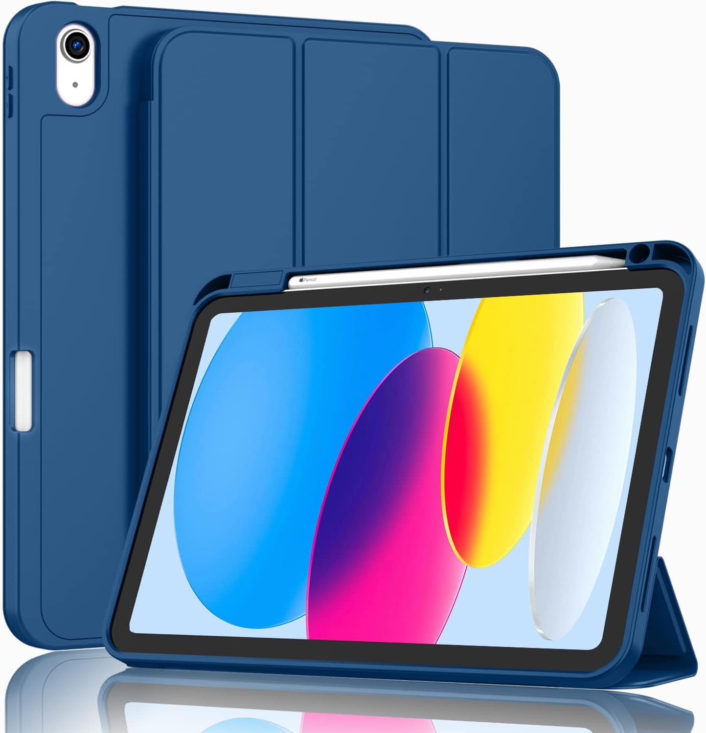 ZryXal iPad (A16) Case/iPad 10th Generation Case [11-Inch 2025/10.9 Inch 2022] with Pencil Holder, Smart Cover with Soft TPU Back [Support Auto Wake/Sleep] (Navy Blue)