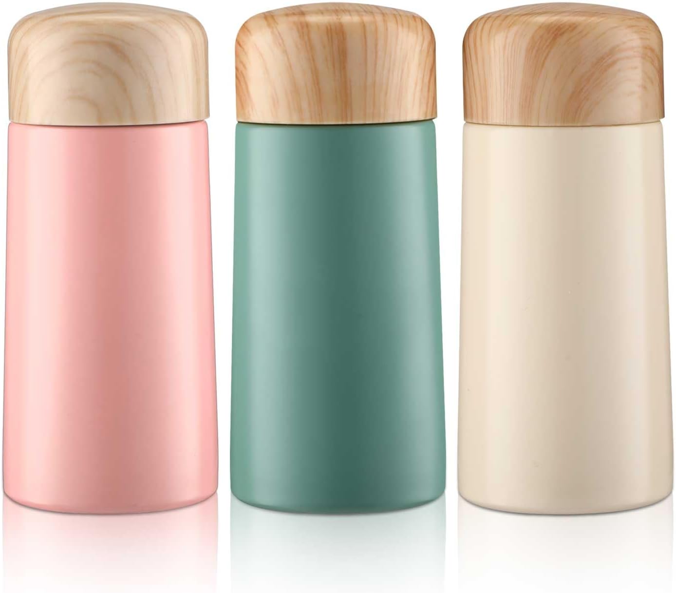 Nuogo 3 Pack Mini Stainless Steel Water Bottle 5 oz Insulated Small Water Bottle Portable Leak-proof Purse Pocket Flask with Wood Grain Lid for Cold and Hot Drink Office Outdoor