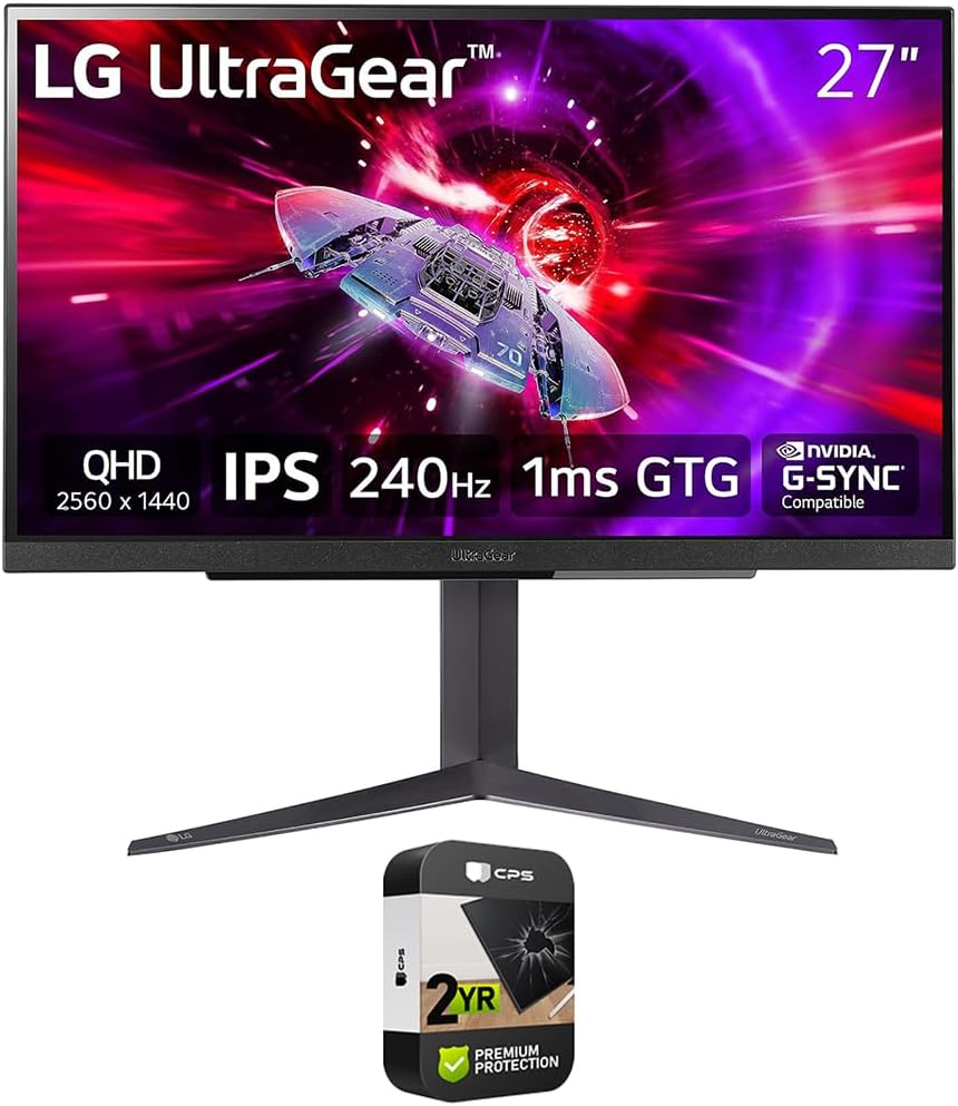 LG 27GR83Q-B 27 inch Ultragear QHD 1ms 240Hz Gaming Monitor Bundle with 2 YR CPS Enhanced Protection Pack