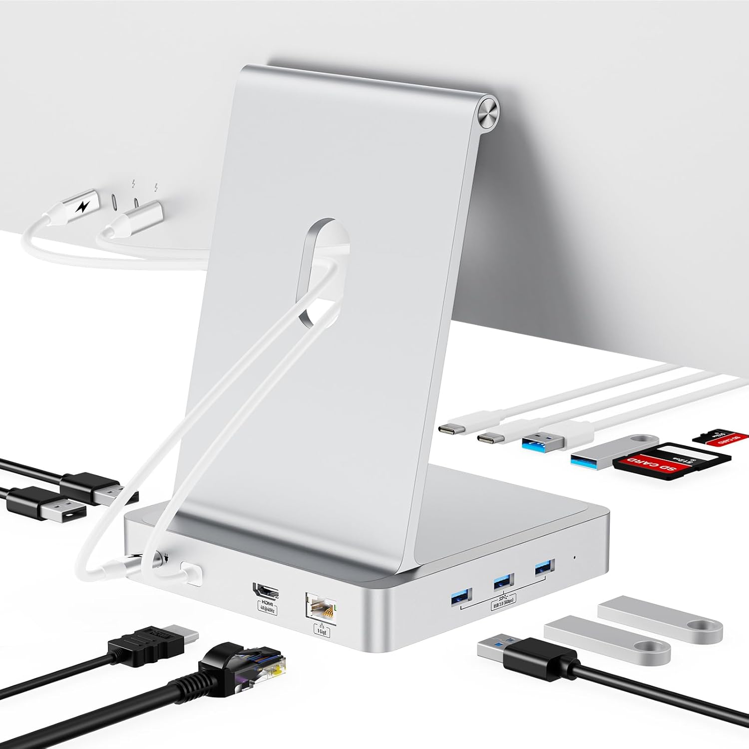 13-Port USB C Hub for iMac 24 inch 2021/2023/2024, iMac Accessories for iMac M1/M3/M4, iMac USB Hub with 5 USB-A & 2 USB-C 3.0 Ports, 4K@60Hz HDMI, 1Gbps Ethernet, SD/TF, M.2 NVME SSD (Not Included)