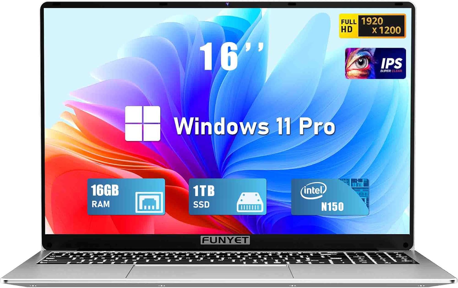 Gaming Laptop, 2025 Windows Laptops Computer, 16 Inch Windows 11 Pro Lap Top, 16GB RAM 1TB SSD, N150 Processor(up to 3.6GHz), Backlit Keyboard