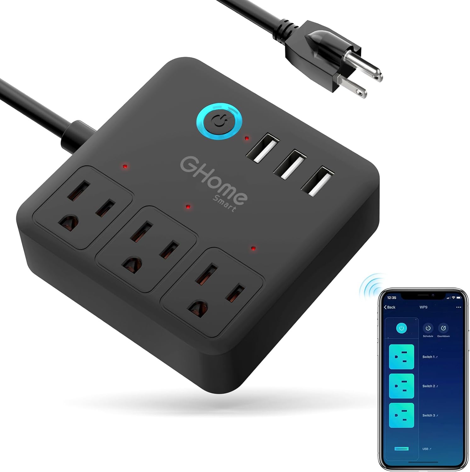 GHome Smart Plug Power Strip Works with Alexa & Google Home – 3 Individually Controlled Smart Outlets 3 USB Ports, 4FT Extension Cord, Wifi Power Strip Flat Plugs, Multi-Plug Extender for Home Offices