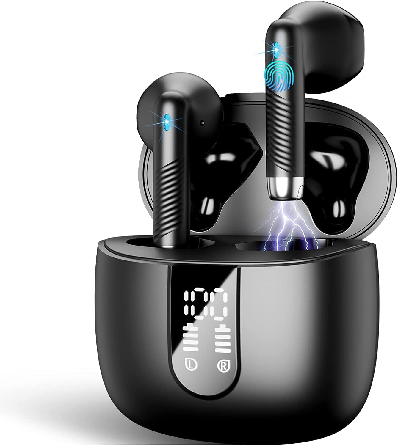 Wireless Earbud Bluetooth 5.3 Headphones 40H Playtime Earphones with HD Dou-Mic, Sports Bluetooth Headphone with Digital LCD Display, IP7 Waterproof Headphones Noise Cancelling Earbud Touch Control