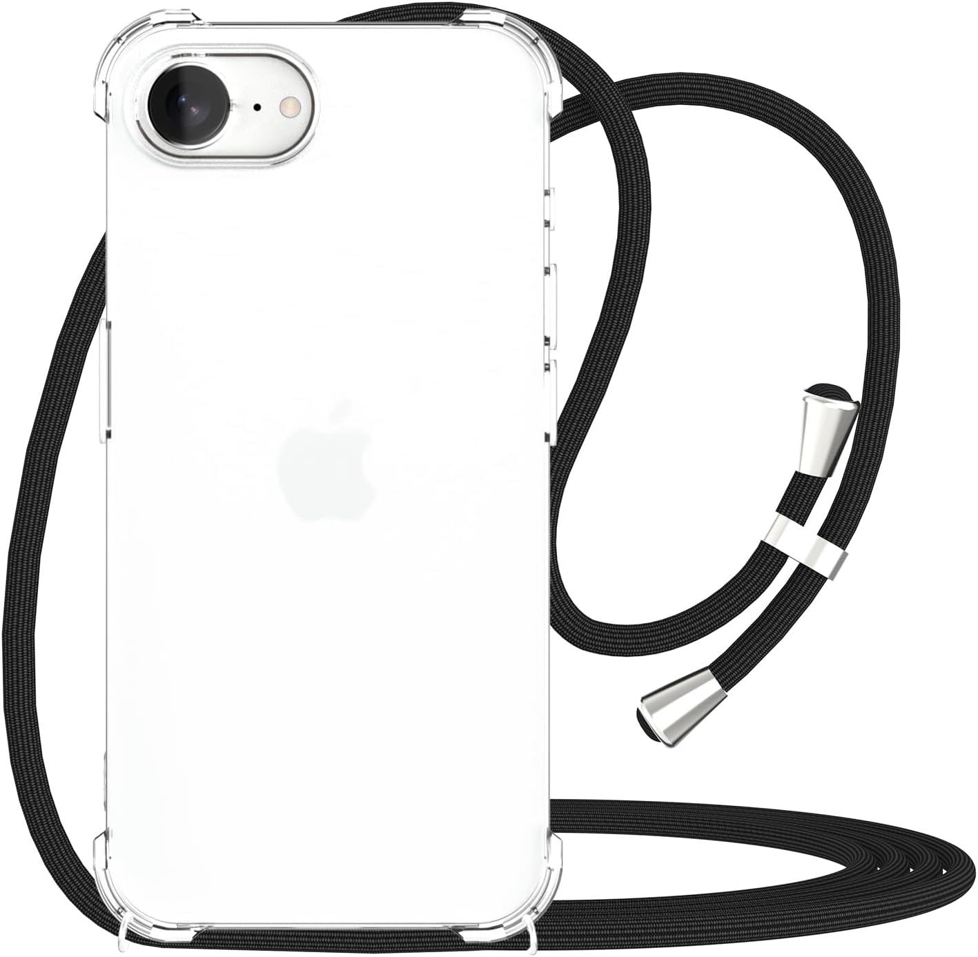 YESPURE Strap Case for iPhone 16e Clear Adjustable Neck Cord Lanyard Strap Cover Wearable Crossbody Soft TPU Bumper Cover Shockproof Protective Mobile Case for iPhone 16e – Black