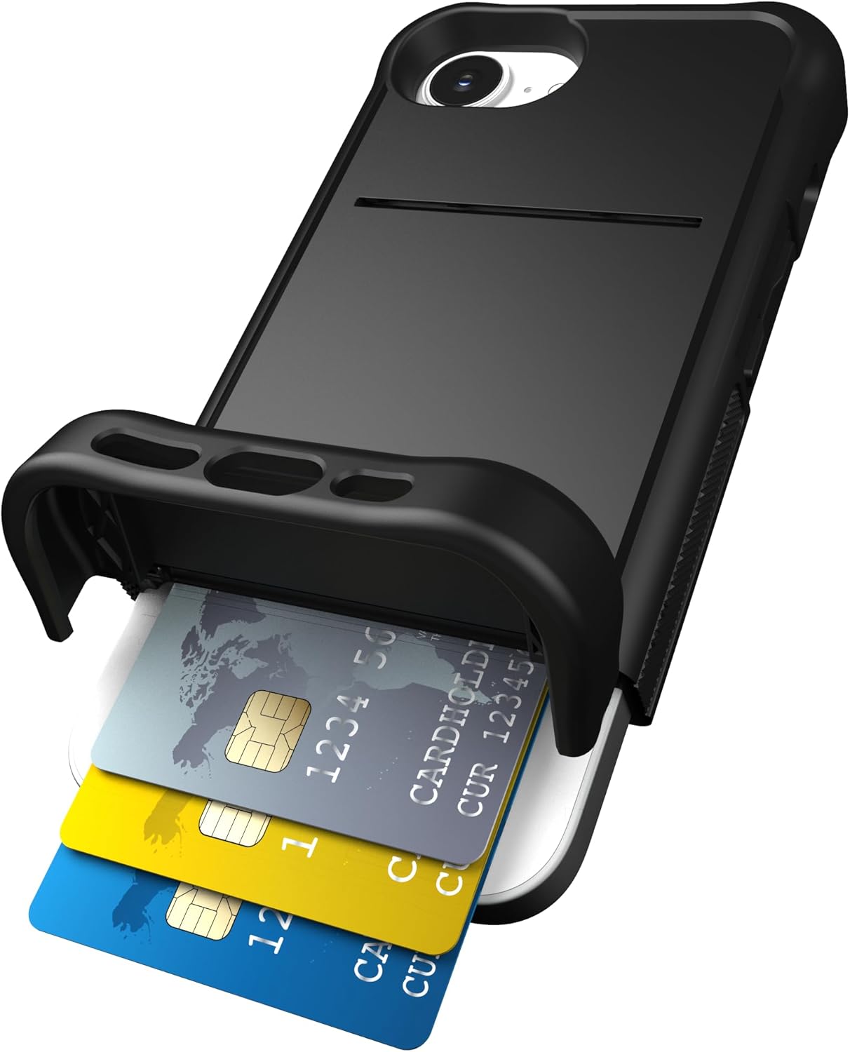 Scooch® for iPhone 16e Case with Card Holder, Wingmate Wallet Case with Hidden Card Slot and RFID Protection for up to 4 Cards, 10-Foot Drop Protection, Black