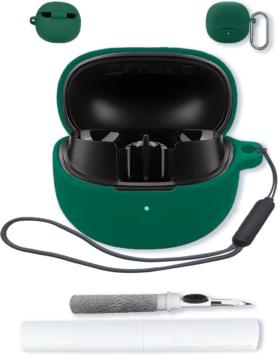 Compatible with QCY MeloBuds Pro True Wireless Earbuds(2024) Soft Silicone Protective Case Cover with Keychain,Cleaning Kit and Lanyard, Shockproof Cover for QCY MeloBuds Pro Earbuds-Green